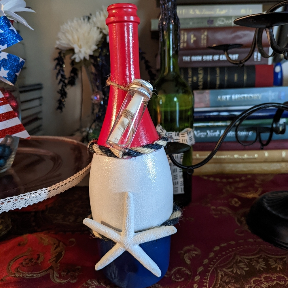 Crafted Red, White, & Blue Lake/Beach Themed Vase/Decor/Tiki Torch